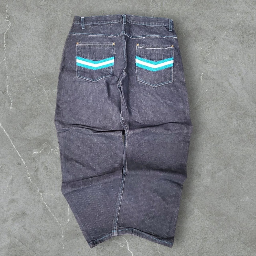 Red Ape Jeans Mens 38x33 Black Baggy Y2K Wide-Leg Embroidered Grunge Hip Hop 00s